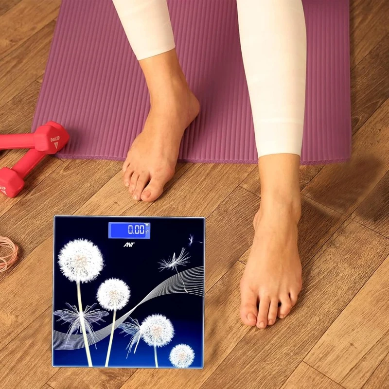 ANT Flora Dandelion Personal Digital Bathroom weighing scale for Human body Weight measurement with Wide LCD Display Thick Tampered Glass for Home & Gym with 30 Months Warranty - Black ANT Flora Dandelion Personal Digital Bathroom weighing scale for Human body Weight measurement with Wide LCD Display Thick Tampered Glass for Home & Gym with 30 Months Warranty - Black