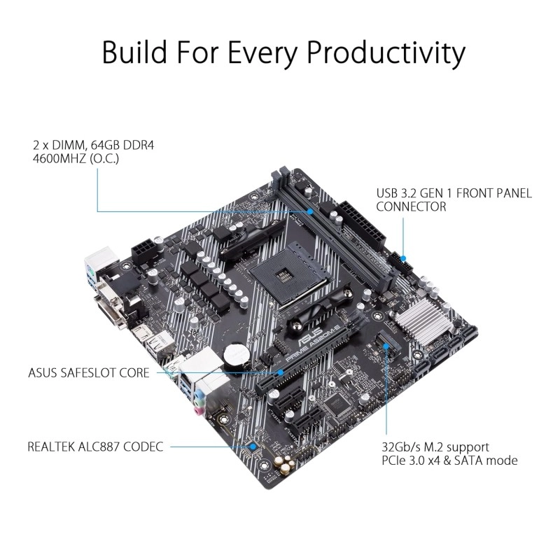 ASUS Prime A520M-E (AMD AM4 Socket for AMD Ryzen 5000/5000 G/ 4000 G/ 3000) DDR4 Micro ATX Motherboard with M.2 Support 1Gb Ethernet HDMI/DVI/D-Sub SATA 6Gbps and USB 3.2 Gen2 Type-A ASUS Prime A520M-E (AMD AM4 Socket for AMD Ryzen 5000/5000 G/ 4000 G/ 3000) DDR4 Micro ATX Motherboard with M.2 Support 1Gb Ethernet HDMI/DVI/D-Sub SATA 6Gbps and USB 3.2 Gen2 Type-A