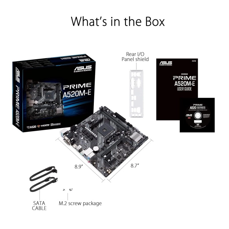 ASUS Prime A520M-E (AMD AM4 Socket for AMD Ryzen 5000/5000 G/ 4000 G/ 3000) DDR4 Micro ATX Motherboard with M.2 Support 1Gb Ethernet HDMI/DVI/D-Sub SATA 6Gbps and USB 3.2 Gen2 Type-A ASUS Prime A520M-E (AMD AM4 Socket for AMD Ryzen 5000/5000 G/ 4000 G/ 3000) DDR4 Micro ATX Motherboard with M.2 Support 1Gb Ethernet HDMI/DVI/D-Sub SATA 6Gbps and USB 3.2 Gen2 Type-A