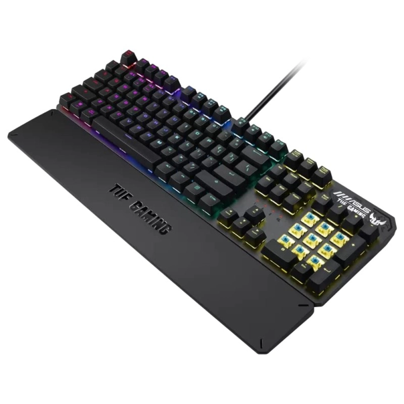 ASUS TUF K3 USB Highly Durable Mechanical Gaming Keyboard for PC, Programmable Onboard Memory, Dedicated Media Controls, Aura Sync RGB Lighting, Detachable Magnetic Wrist Rest (Black)