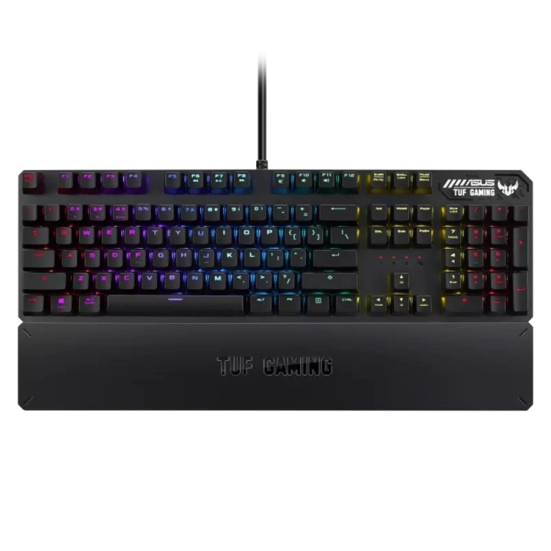 ASUS TUF K3 USB Highly Durable Mechanical Gaming Keyboard for PC, Programmable Onboard Memory, Dedicated Media Controls, Aura Sync RGB Lighting, Detachable Magnetic Wrist Rest (Black)