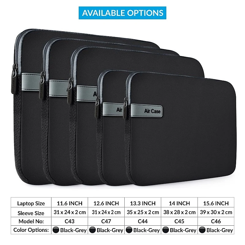 AirCase Laptop Bag Sleeve Case Cover Pouch for 12-Inch 12.5-Inch Laptop for Men & Women Neoprene (Black) AirCase Laptop Bag Sleeve Case Cover Pouch for 12-Inch 12.5-Inch Laptop for Men & Women Neoprene (Black)