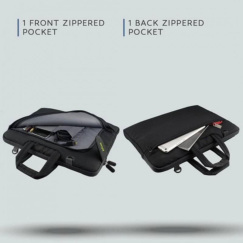 AirCase Sleeve Messenger Bag with Handle Detachable Shoulder Strap for Upto 14" Laptop MacBook 3-in-1 use 3 Zippered Spacious Pockets Black AirCase Sleeve Messenger Bag with Handle Detachable Shoulder Strap for Upto 14" Laptop MacBook 3-in-1 use 3 Zippered Spacious Pockets Black