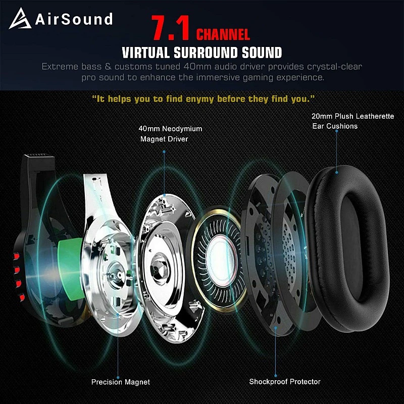AirSound Alpha-2 Gaming Over-Ear Headset Headphone| Red LED Lights| 7.1 Surround Sound| Noise Cancelling Mic| Volume Control, USB Interface for All Laptop (Alpha-2) AirSound Alpha-2 Gaming Over-Ear Headset Headphone| Red LED Lights| 7.1 Surround Sound| Noise Cancelling Mic| Volume Control, USB Interface for All Laptop (Alpha-2)