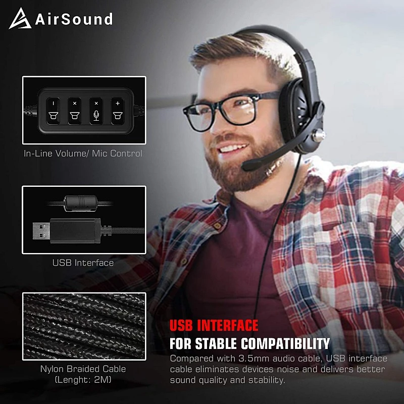 AirSound Alpha-2 Gaming Over-Ear Headset Headphone| Red LED Lights| 7.1 Surround Sound| Noise Cancelling Mic| Volume Control, USB Interface for All Laptop (Alpha-2) AirSound Alpha-2 Gaming Over-Ear Headset Headphone| Red LED Lights| 7.1 Surround Sound| Noise Cancelling Mic| Volume Control, USB Interface for All Laptop (Alpha-2)