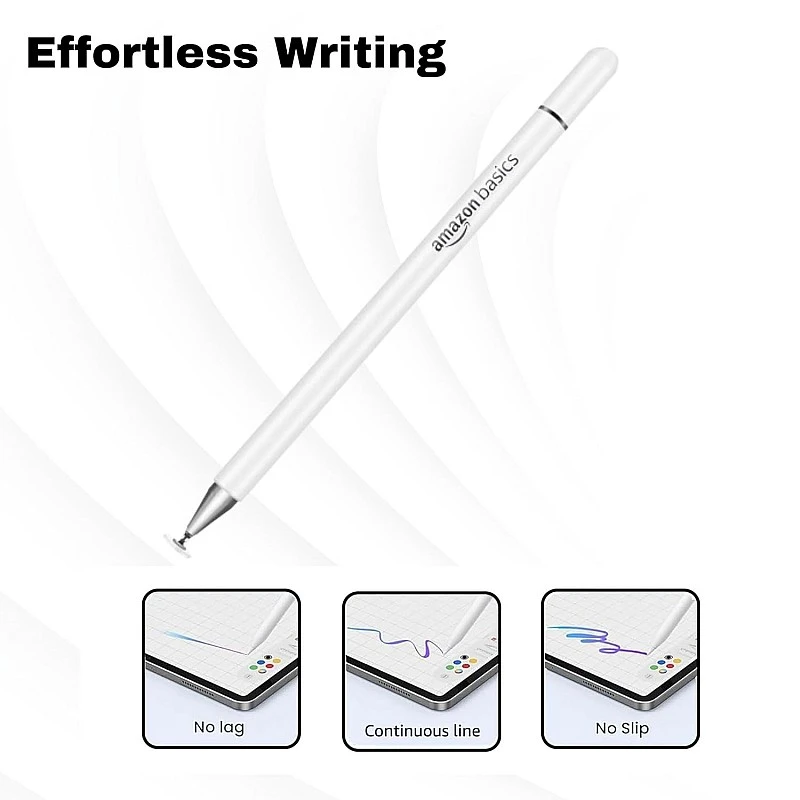 Amazon Basics Capacitive Stylus Pen for Android & iOS All Touchscreen Devices | Fine Point Disc Tip|Lightweight Metal Body with Magnetic Cover - White Amazon Basics Capacitive Stylus Pen for Android & iOS All Touchscreen Devices | Fine Point Disc Tip|Lightweight Metal Body with Magnetic Cover - White