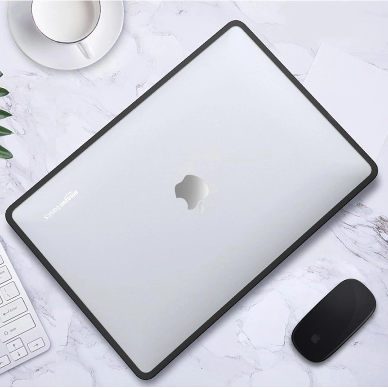 Amazon Basics Hard Shell Laptop Cover for MacBook Air 13-inch with Touch ID (Model M2) | Anti-Fingerprint Case (Matte Black & Semi-Transparent)