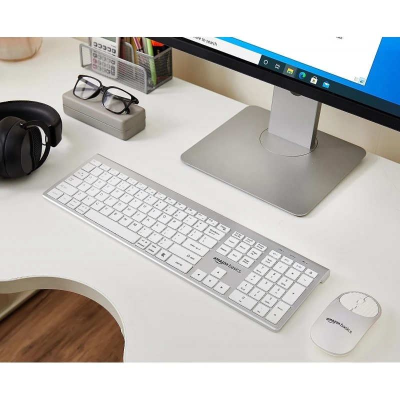 Amazon Basics Wireless Rechargeable Dual Connectivity Keyboard and Mouse Set - Multidevice Wireless Keyboard Full Size and Mouse, for Windows, Mac, Android, Smart TV, Tablet, PC, Laptop Amazon Basics Wireless Rechargeable Dual Connectivity Keyboard and Mouse Set - Multidevice Wireless Keyboard Full Size and Mouse, for Windows, Mac, Android, Smart TV, Tablet, PC, Laptop