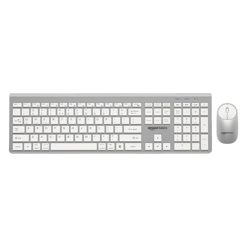 Amazon Basics Wireless Rechargeable Dual Connectivity Keyboard and Mouse Set - Multidevice Wireless Keyboard Full Size and Mouse, for Windows, Mac, Android, Smart TV, Tablet, PC, Laptop Amazon Basics Wireless Rechargeable Dual Connectivity Keyboard and Mouse Set - Multidevice Wireless Keyboard Full Size and Mouse, for Windows, Mac, Android, Smart TV, Tablet, PC, Laptop