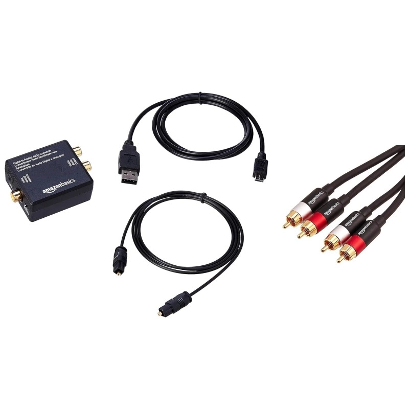 AmazonBasics Digital Optical Coax to Analog RCA Audio Converter Adapter with Fiber Cable & PBH-20216 2-Male to 2-Male RCA Audio Cable - 4 Feet (Black) AmazonBasics Digital Optical Coax to Analog RCA Audio Converter Adapter with Fiber Cable & PBH-20216 2-Male to 2-Male RCA Audio Cable - 4 Feet (Black)