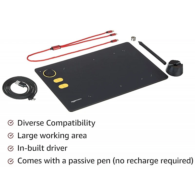 AmazonBasics Graphics Drawing Tablet Pen Tablet, 8.4 X 5.7 Inches, Speed 233, 4 Shortcut Keys, Battery Free Stylus AmazonBasics Graphics Drawing Tablet Pen Tablet, 8.4 X 5.7 Inches, Speed 233, 4 Shortcut Keys, Battery Free Stylus