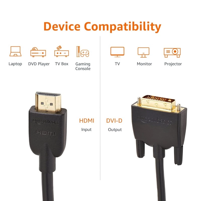 AmazonBasics HL-007347 HDMI Input to DVI Output (Not VGA) Adapter Cable, 6 Feet, Black
