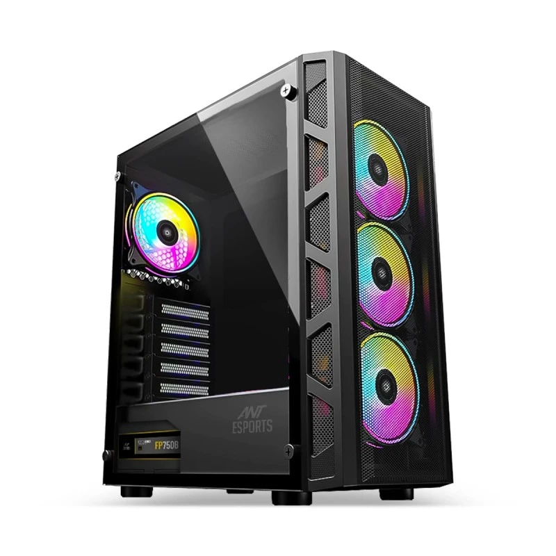 Ant Esports 510 AIR Mid Tower Gaming Cabinet Computer Case Supports E-ATX, ATX, Micro-ATX, Mini-ITX Motherboard Sliding Tempered Glass Side Panel, 3x120 mm ARGB Front 1x120 mm ARGB Rear Fans, Black Ant Esports 510 AIR Mid Tower Gaming Cabinet Computer Case Supports E-ATX, ATX, Micro-ATX, Mini-ITX Motherboard Sliding Tempered Glass Side Panel, 3x120 mm ARGB Front 1x120 mm ARGB Rear Fans, Black