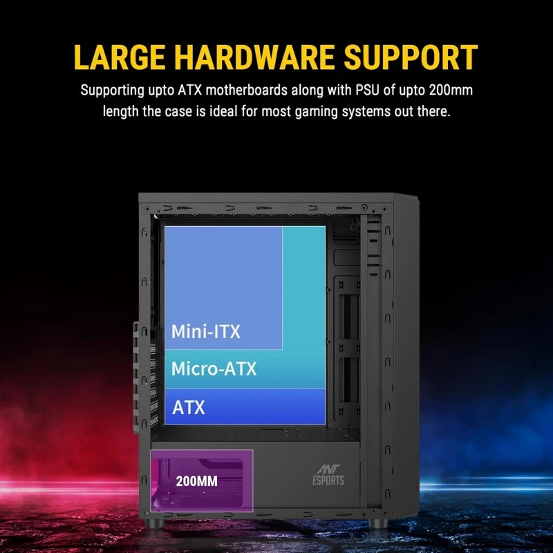 Ant Esports Elite 1200 ATX Computer Case/Gaming Cabinet - Black | Support ATX, Micro-ATX, Mini-ITX | Pre-Installed 3 Front Fans & 1 Rear Fan Ant Esports Elite 1200 ATX Computer Case/Gaming Cabinet - Black | Support ATX, Micro-ATX, Mini-ITX | Pre-Installed 3 Front Fans & 1 Rear Fan