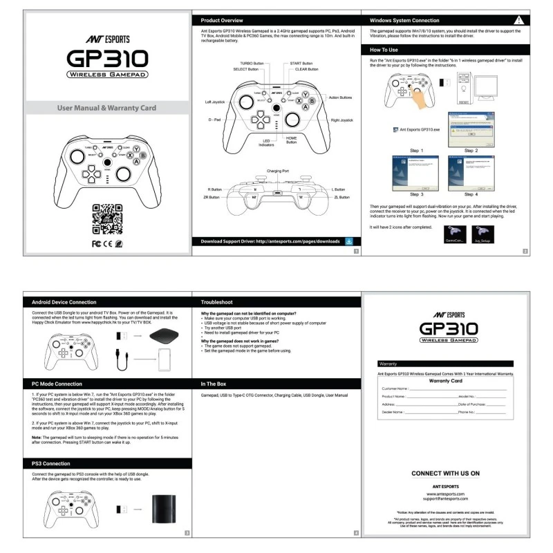 Ant Esports GP110 Wired Gamepad, Compatible for PC & Laptop Computer (Windows 10/8 /7) / PS3 / Android Ant Esports GP110 Wired Gamepad, Compatible for PC & Laptop Computer (Windows 10/8 /7) / PS3 / Android
