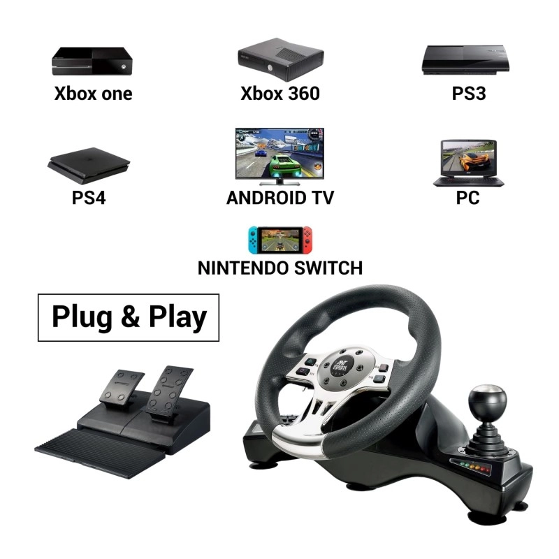 Ant Esports GW190 Race Steering Wheel, Universal USB I 270 Degree rotation with 2 Large Pedals and Shifter Compatible for PC, Xbox One,Xbox Series X/S,PS4,PS3,Nintendo Switch& Android TV–Black Silver Ant Esports GW190 Race Steering Wheel, Universal USB I 270 Degree rotation with 2 Large Pedals and Shifter Compatible for PC, Xbox One,Xbox Series X/S,PS4,PS3,Nintendo Switch& Android TV–Black Silver
