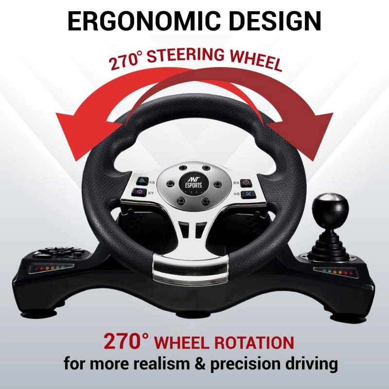 Ant Esports GW190 Race Steering Wheel, Universal USB I 270 Degree rotation with 2 Large Pedals and Shifter Compatible for PC, Xbox One,Xbox Series X/S,PS4,PS3,Nintendo Switch& Android TV–Black Silver Ant Esports GW190 Race Steering Wheel, Universal USB I 270 Degree rotation with 2 Large Pedals and Shifter Compatible for PC, Xbox One,Xbox Series X/S,PS4,PS3,Nintendo Switch& Android TV–Black Silver