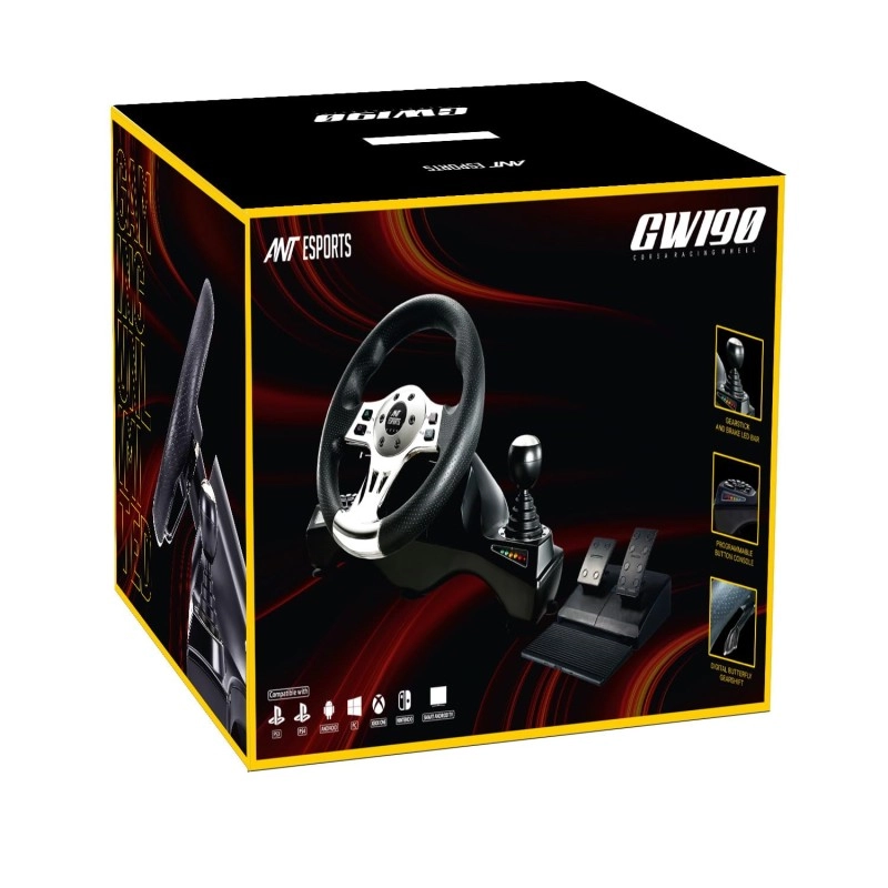Ant Esports GW190 Race Steering Wheel, Universal USB I 270 Degree rotation with 2 Large Pedals and Shifter Compatible for PC, Xbox One,Xbox Series X/S,PS4,PS3,Nintendo Switch& Android TV–Black Silver Ant Esports GW190 Race Steering Wheel, Universal USB I 270 Degree rotation with 2 Large Pedals and Shifter Compatible for PC, Xbox One,Xbox Series X/S,PS4,PS3,Nintendo Switch& Android TV–Black Silver