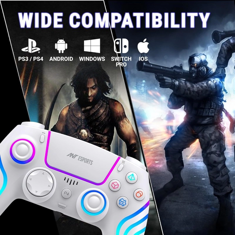 Ant Esports Gp400 Rgb Wireless Controller For Pc / Ps4 / Ps3 / Switch/Android/Ios With Double Shock, Six- Axis Sensor, Turbo Function, Upto 12 Hrs. Play Time, 1000Mah Battery Black
