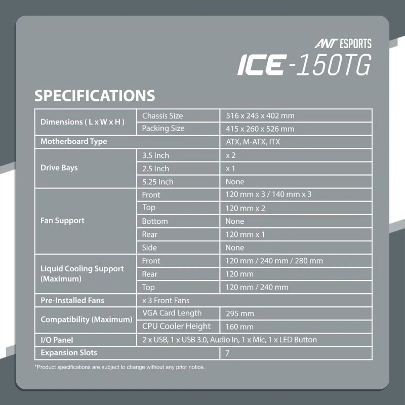 Ant Esports ICE-100 Mid-Tower Computer Case/Gaming Cabinet - Black | Supports ATX, Micro-ATX, Mini-ITX | Pre-Installed 2 x 140mm Front Fans and 1 x 140 mm Rear Fan Ant Esports ICE-100 Mid-Tower Computer Case/Gaming Cabinet - Black | Supports ATX, Micro-ATX, Mini-ITX | Pre-Installed 2 x 140mm Front Fans and 1 x 140 mm Rear Fan