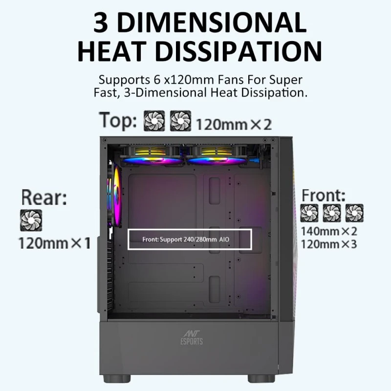 Ant Esports ICE-100 Mid-Tower Computer Case/Gaming Cabinet - Black | Supports ATX, Micro-ATX, Mini-ITX | Pre-Installed 2 x 140mm Front Fans and 1 x 140 mm Rear Fan Ant Esports ICE-100 Mid-Tower Computer Case/Gaming Cabinet - Black | Supports ATX, Micro-ATX, Mini-ITX | Pre-Installed 2 x 140mm Front Fans and 1 x 140 mm Rear Fan