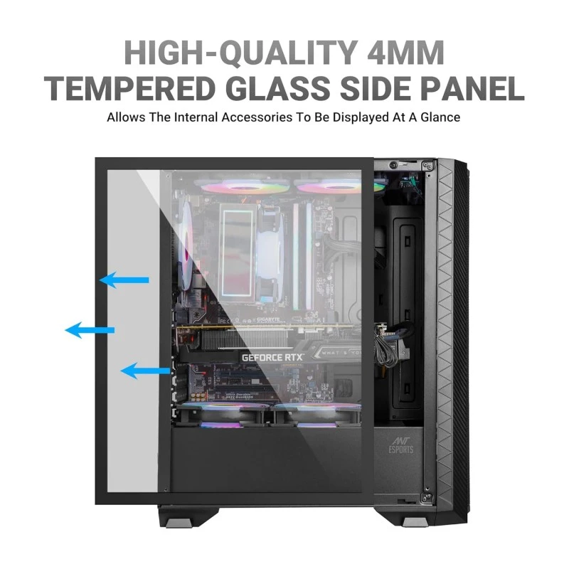 Ant Esports ICE-100 Mid-Tower Computer Case/Gaming Cabinet - Black | Supports ATX, Micro-ATX, Mini-ITX | Pre-Installed 2 x 140mm Front Fans and 1 x 140 mm Rear Fan Ant Esports ICE-100 Mid-Tower Computer Case/Gaming Cabinet - Black | Supports ATX, Micro-ATX, Mini-ITX | Pre-Installed 2 x 140mm Front Fans and 1 x 140 mm Rear Fan