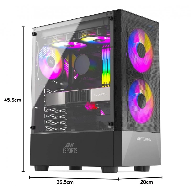 Ant Esports ICE-100 Mid-Tower Computer Case/Gaming Cabinet - Black | Supports ATX, Micro-ATX, Mini-ITX | Pre-Installed 2 x 140mm Front Fans and 1 x 140 mm Rear Fan Ant Esports ICE-100 Mid-Tower Computer Case/Gaming Cabinet - Black | Supports ATX, Micro-ATX, Mini-ITX | Pre-Installed 2 x 140mm Front Fans and 1 x 140 mm Rear Fan