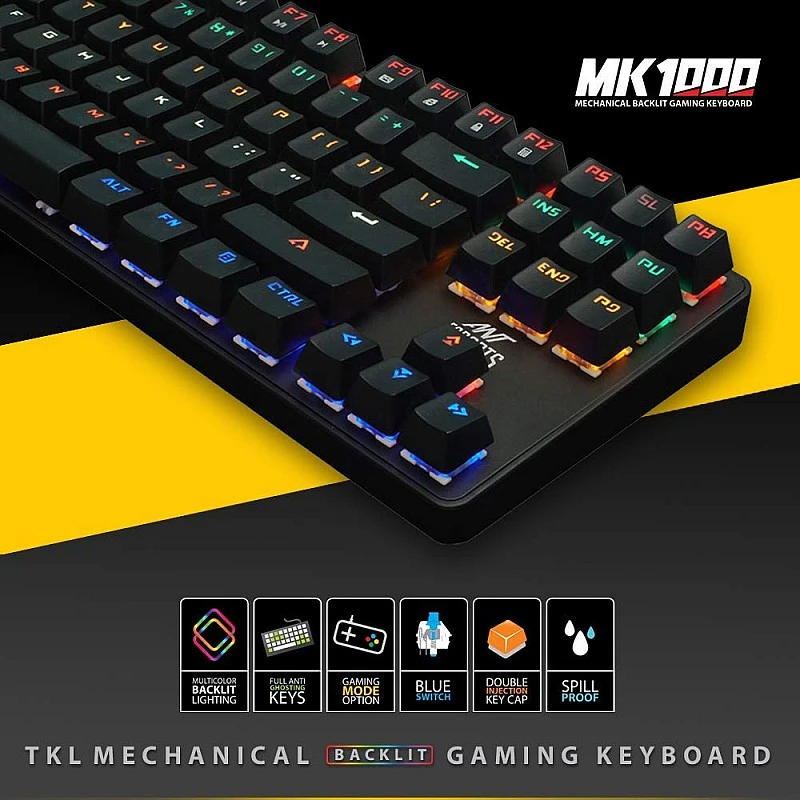 Ant Esports MK1000 Multicolour LED Backlit Wired TKL Mechanical Gaming Keyboard with Blue Switches Ant Esports MK1000 Multicolour LED Backlit Wired TKL Mechanical Gaming Keyboard with Blue Switches