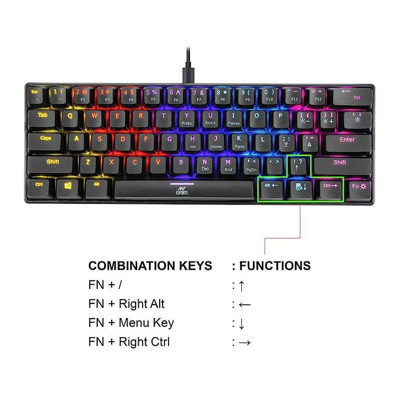 Ant Esports MK1200 Mini Wired Mechanical Gaming Keyboard Red Switch Ant Esports MK1200 Mini Wired Mechanical Gaming Keyboard Red Switch