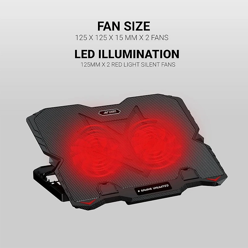 Ant Esports NC210 Gaming Notebook Cooler with 6 Cooling Fans for 10" - 15.6" Laptops, RGB Lights, 2 USB Ports Ant Esports NC210 Gaming Notebook Cooler with 6 Cooling Fans for 10" - 15.6" Laptops, RGB Lights, 2 USB Ports