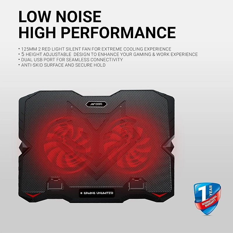 Ant Esports NC210 Gaming Notebook Cooler with 6 Cooling Fans for 10" - 15.6" Laptops, RGB Lights, 2 USB Ports Ant Esports NC210 Gaming Notebook Cooler with 6 Cooling Fans for 10" - 15.6" Laptops, RGB Lights, 2 USB Ports