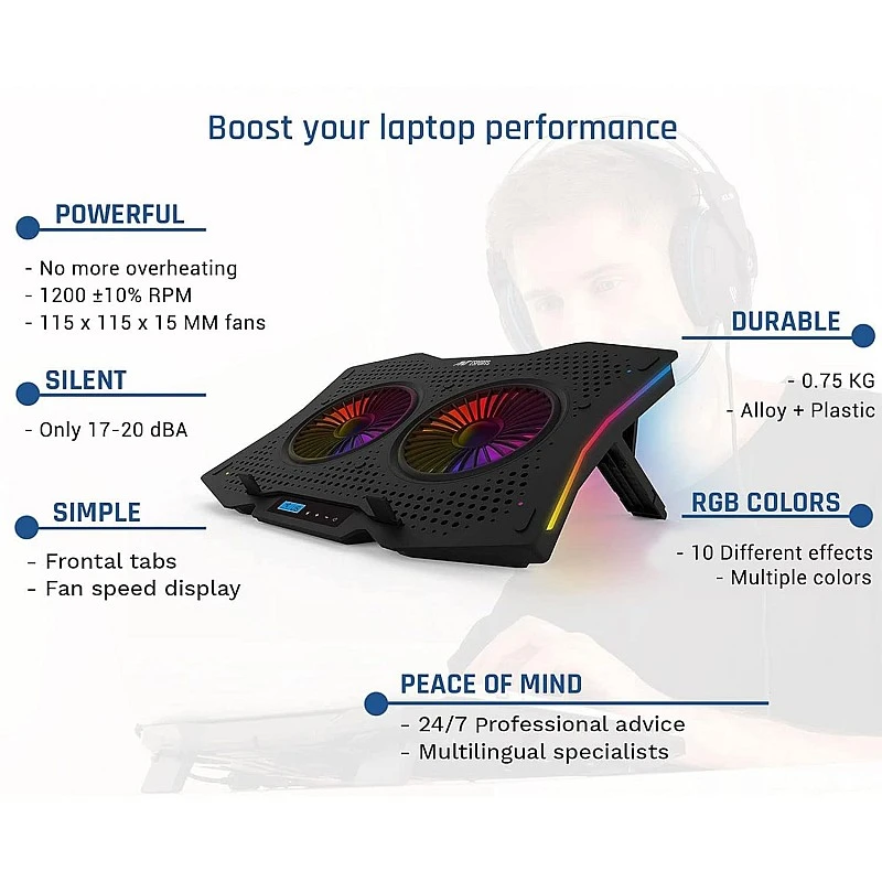 Ant Esports NC210 Gaming Notebook Cooler with 6 Cooling Fans for 10" - 15.6" Laptops, RGB Lights, 2 USB Ports Ant Esports NC210 Gaming Notebook Cooler with 6 Cooling Fans for 10" - 15.6" Laptops, RGB Lights, 2 USB Ports
