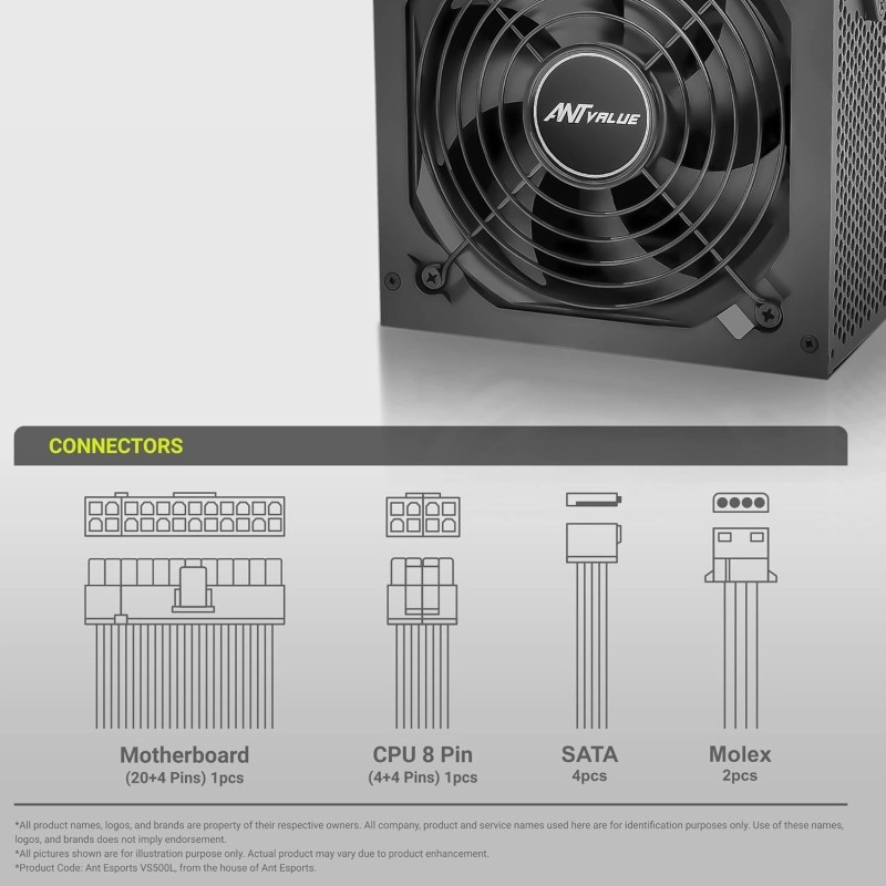 Ant Value ECO400 Non Modular Gaming Power Supply/PSU for PC
