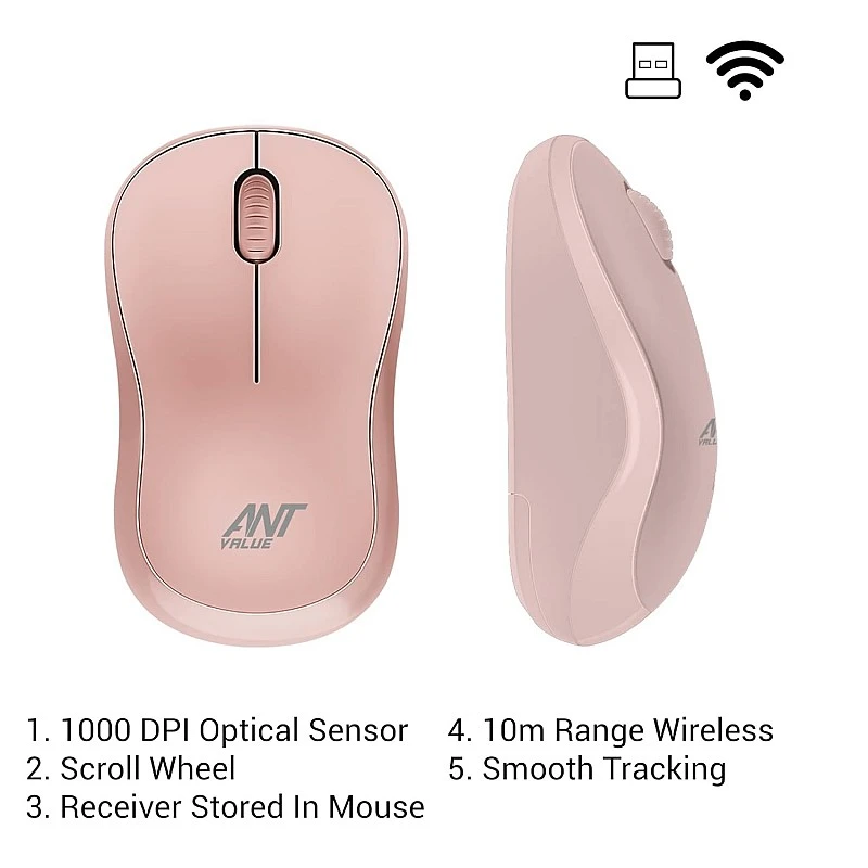 Ant Value FKAPU03 1000 DPI Wireless Mouse - Rose Gold Ant Value FKAPU03 1000 DPI Wireless Mouse - Rose Gold