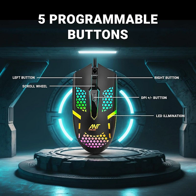 Ant Value GM1103 Gaming Mouse, USB Optical Computer Mice with RGB Backlit, 4 Adjustable DPI Up to 3600, Ergonomic Gamer Laptop PC Mouse for Windows 7/8/10/XP Vista Linux -Black Ant Value GM1103 Gaming Mouse, USB Optical Computer Mice with RGB Backlit, 4 Adjustable DPI Up to 3600, Ergonomic Gamer Laptop PC Mouse for Windows 7/8/10/XP Vista Linux -Black