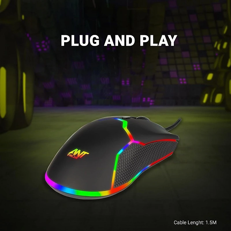 Ant Value GM1103 Gaming Mouse, USB Optical Computer Mice with RGB Backlit, 4 Adjustable DPI Up to 3600, Ergonomic Gamer Laptop PC Mouse for Windows 7/8/10/XP Vista Linux -Black Ant Value GM1103 Gaming Mouse, USB Optical Computer Mice with RGB Backlit, 4 Adjustable DPI Up to 3600, Ergonomic Gamer Laptop PC Mouse for Windows 7/8/10/XP Vista Linux -Black