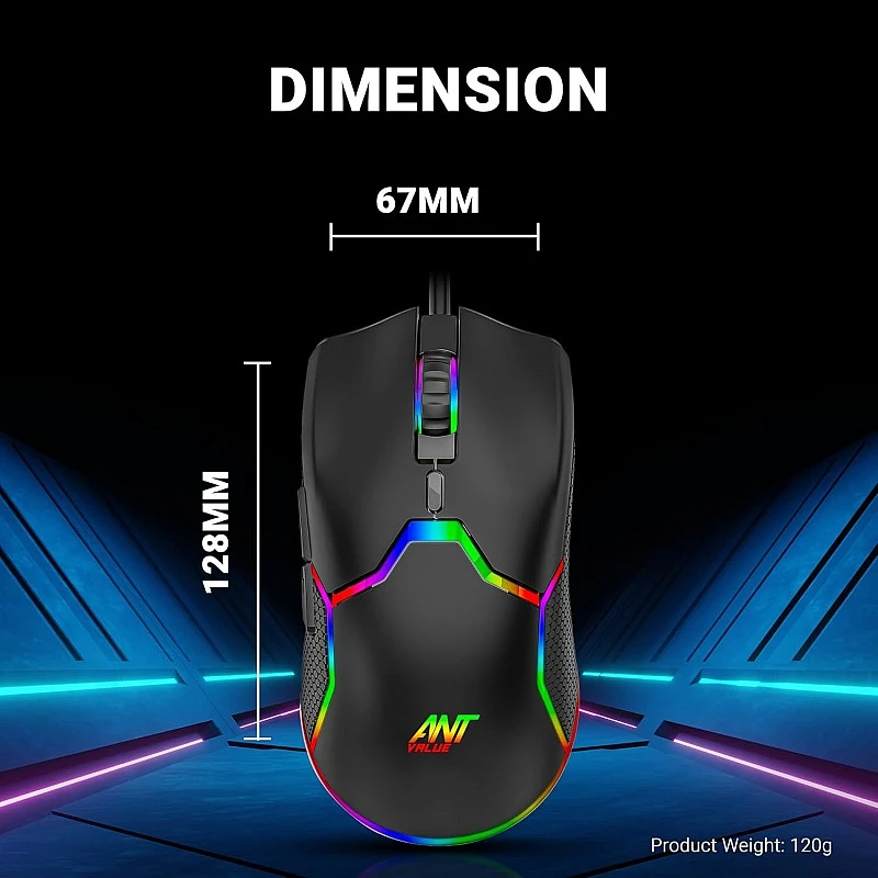 Ant Value GM1103 Gaming Mouse, USB Optical Computer Mice with RGB Backlit, 4 Adjustable DPI Up to 3600, Ergonomic Gamer Laptop PC Mouse for Windows 7/8/10/XP Vista Linux -Black Ant Value GM1103 Gaming Mouse, USB Optical Computer Mice with RGB Backlit, 4 Adjustable DPI Up to 3600, Ergonomic Gamer Laptop PC Mouse for Windows 7/8/10/XP Vista Linux -Black
