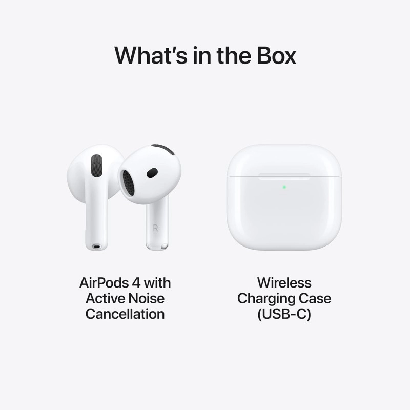 Apple AirPods 4 Wireless Earbuds, Bluetooth Headphones, with Active Noise Cancellation, Adaptive Audio, Transparency Mode, Personalised Spatial Audio, USB-C Charging Case, Wireless Charging, H2 Chip
