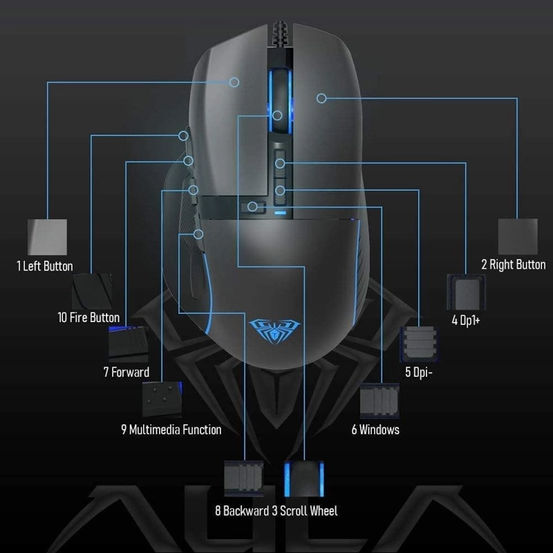 Aula F812 Wired Gaming Mouse, Macro - Hexagonal Computer Mice with RGB Backlit |7 Customized Marco Keys with Light Effect, Adjustable 4800 DPI Optical Sensor (Black) Aula F812 Wired Gaming Mouse, Macro - Hexagonal Computer Mice with RGB Backlit |7 Customized Marco Keys with Light Effect, Adjustable 4800 DPI Optical Sensor (Black)