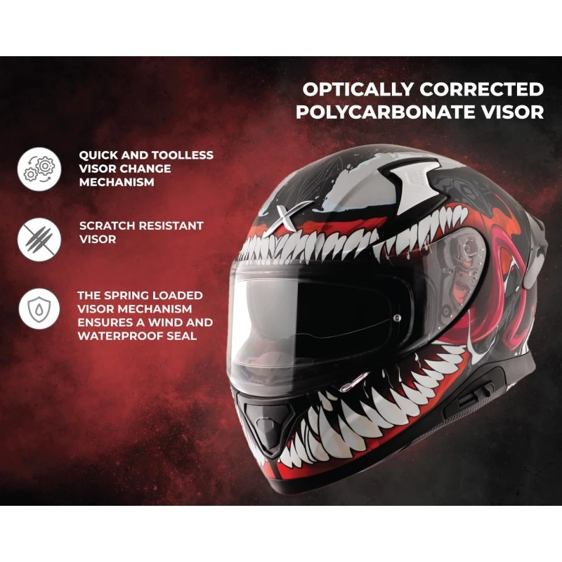 Axor Apex Marvel Venom ISI ECE and DOT Certified Motorbike Helmet Dull Black Red -XL Axor Apex Marvel Venom ISI ECE and DOT Certified Motorbike Helmet Dull Black Red -XL