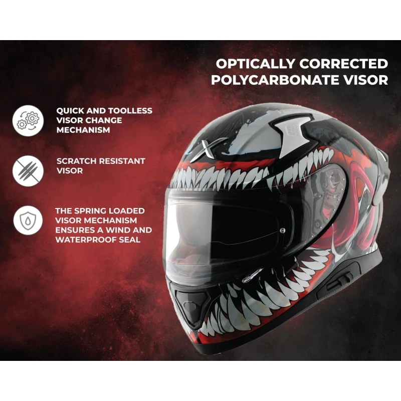 Axor Apex Marvel Venom ISI ECE and DOT Certified Motorbike Helmet Dull Black Red -XL Axor Apex Marvel Venom ISI ECE and DOT Certified Motorbike Helmet Dull Black Red -XL