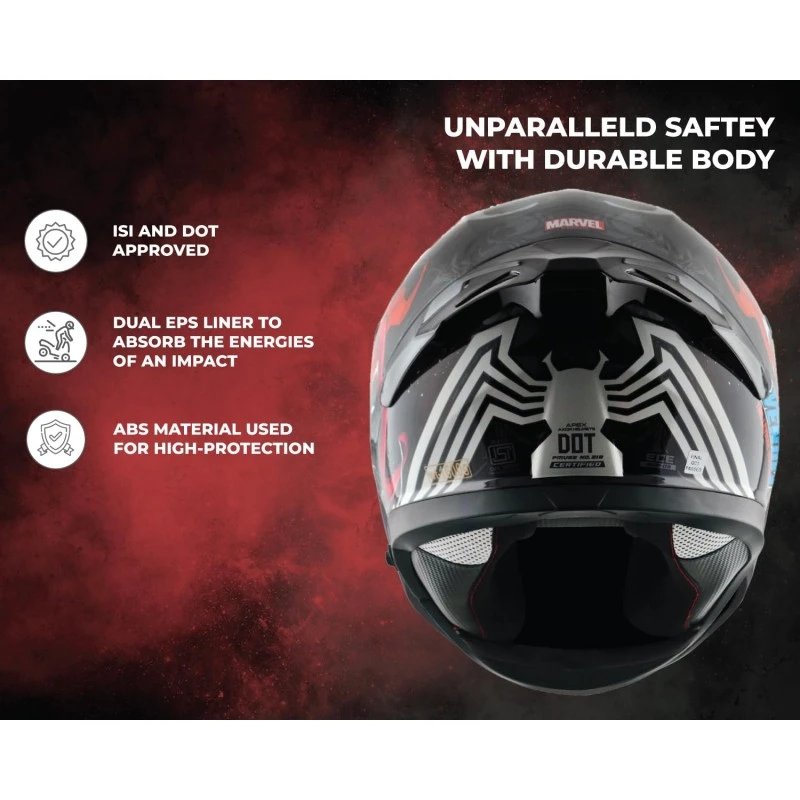 Axor Apex Marvel Venom ISI ECE and DOT Certified Motorbike Helmet Dull Black Red -XL Axor Apex Marvel Venom ISI ECE and DOT Certified Motorbike Helmet Dull Black Red -XL