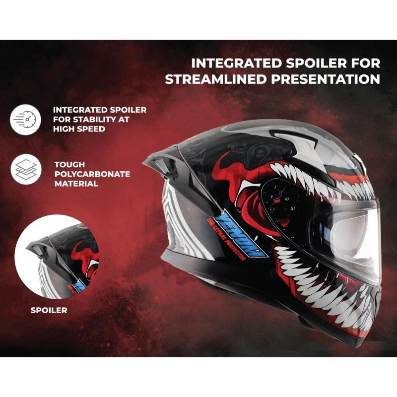Axor Apex Marvel Venom ISI ECE and DOT Certified Motorbike Helmet Dull Black Red -XL Axor Apex Marvel Venom ISI ECE and DOT Certified Motorbike Helmet Dull Black Red -XL