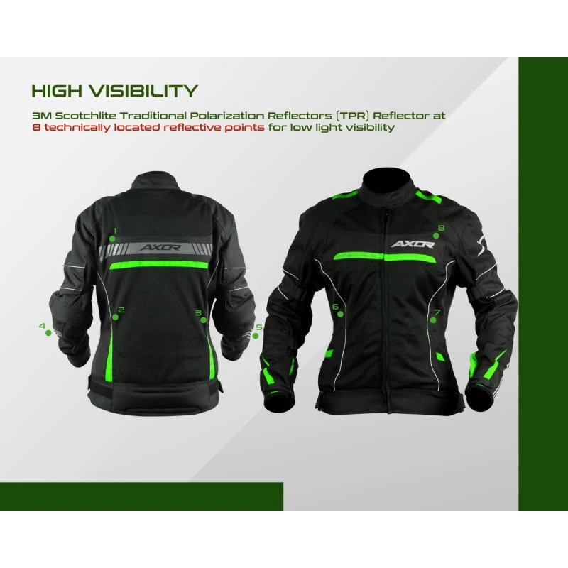 Axor Diva Riding Jacket MaxTec 600-D Textile for Women equipped with -Tech C.E. level 2 protectors at the elbows/shoulders/back and high tenacity mesh fabric for maximum ventilation-Black Neon Green-L Axor Diva Riding Jacket MaxTec 600-D Textile for Women equipped with -Tech C.E. level 2 protectors at the elbows/shoulders/back and high tenacity mesh fabric for maximum ventilation-Black Neon Green-L