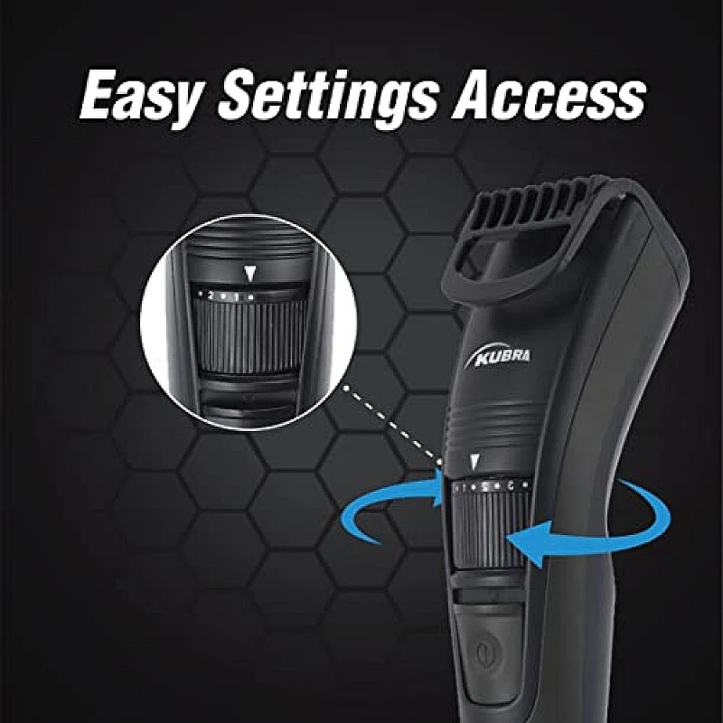 Kubra KB-1016 USB Fast charging, 90 min runtime, Adjustable 20 Length Setting, Ultra Sleek Beard Trimmer for Men (Black) Kubra KB-1016 USB Fast charging, 90 min runtime, Adjustable 20 Length Setting, Ultra Sleek Beard Trimmer for Men (Black)