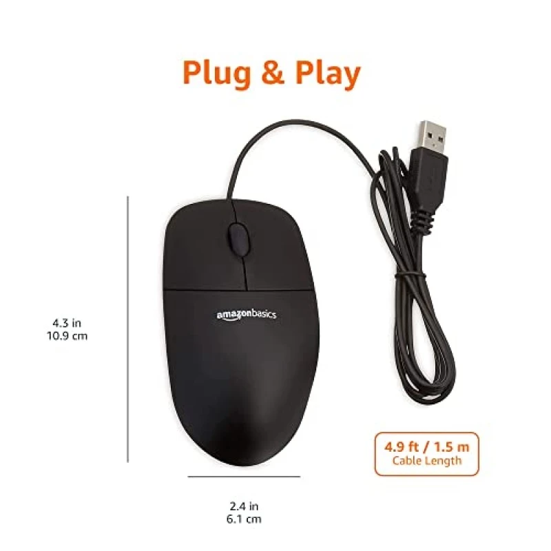 AmazonBasics 3-Button USB Wired Mouse (Black) - 1.5 M Cable AmazonBasics 3-Button USB Wired Mouse (Black) - 1.5 M Cable