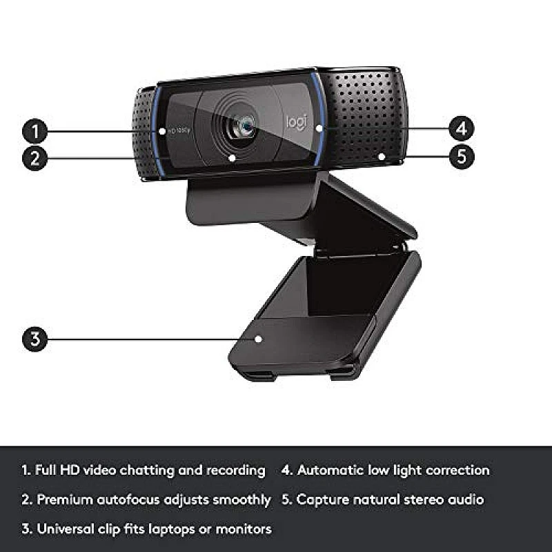 Logitech C920 HD Pro Webcam, Full HD 1080p/30fps Video Calling, Clear Stereo Audio (Black) Logitech C920 HD Pro Webcam, Full HD 1080p/30fps Video Calling, Clear Stereo Audio (Black)