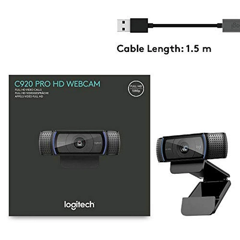 Logitech C920 HD Pro Webcam, Full HD 1080p/30fps Video Calling, Clear Stereo Audio (Black) Logitech C920 HD Pro Webcam, Full HD 1080p/30fps Video Calling, Clear Stereo Audio (Black)