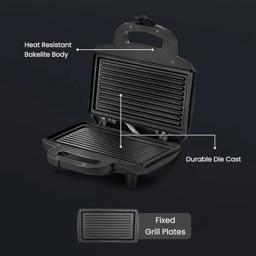 Prestige PGMFB 800 Watt Grill Sandwich Toaster with Fixed Grill Plates, Black