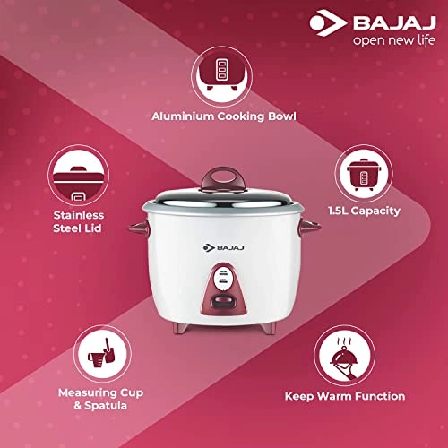 Bajaj Majesty New RCX 3 350-Watt Multifunction Rice Cooker (White And Pink)